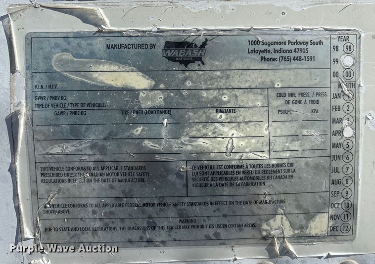 image for item EM0605 1999 Wabash DVCVHPC dry van trailer