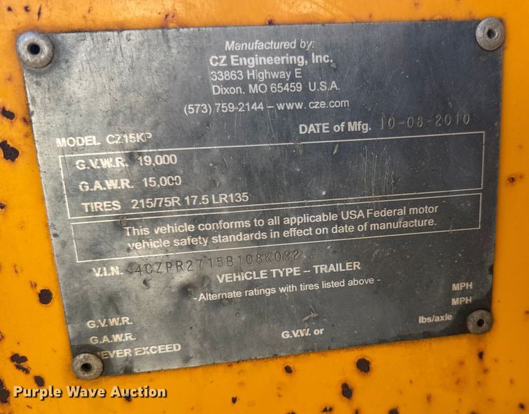 image for item ER2472 2011 CZ Engineering, Inc. CZ15KP pole trailer