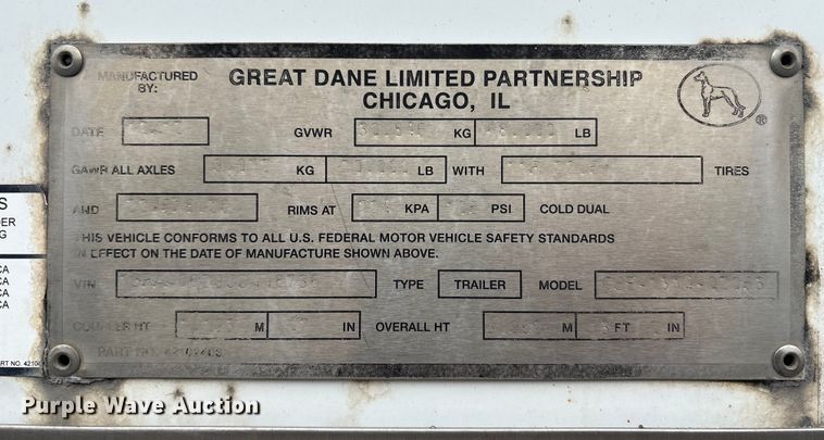 image for item ET8559 2013 Great Dane CSE-1314-02053 dry van trailer