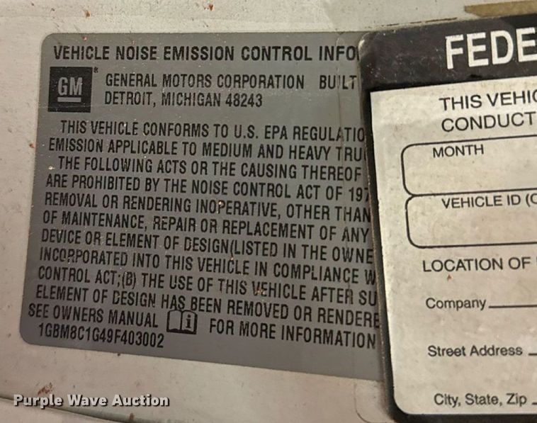 image for item EU2165 2009 Chevrolet C8500 truck cab and chassis