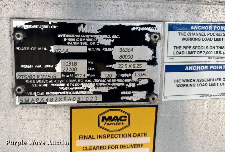 image for item EU6114 2015 Mac flatbed trailer