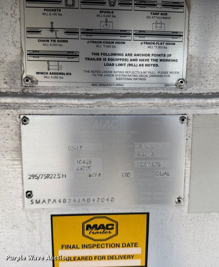 image for item EU6115 2018 Mac flatbed trailer