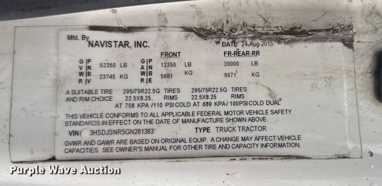 image for item EV1870 2016 International ProStar 122 semi truck