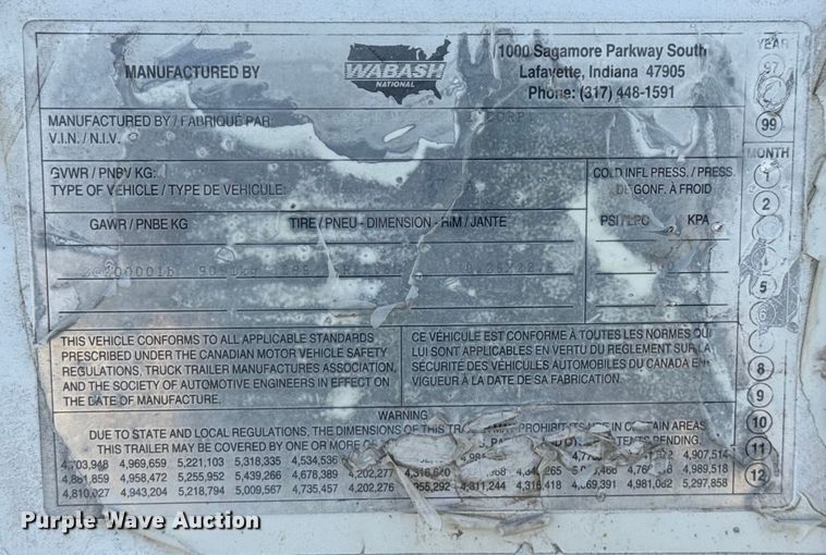 image for item EV1884 1998 Wabash dry van trailer