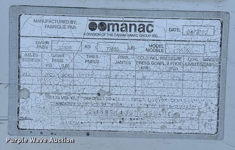 image for item EV1885 2002 Manac dry van trailer