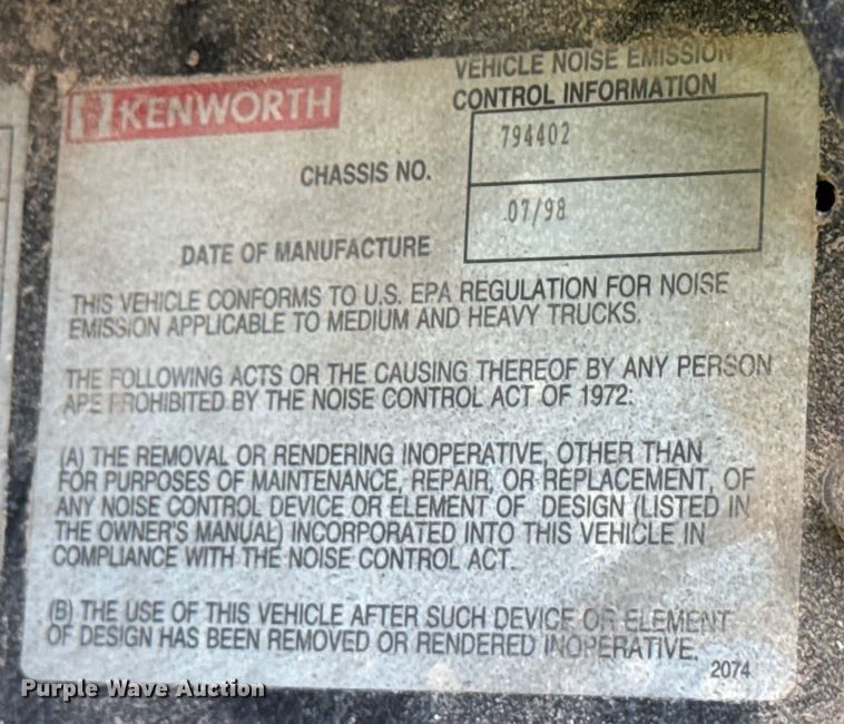 image for item ND9414 1999 Kenworth T800 semi truck