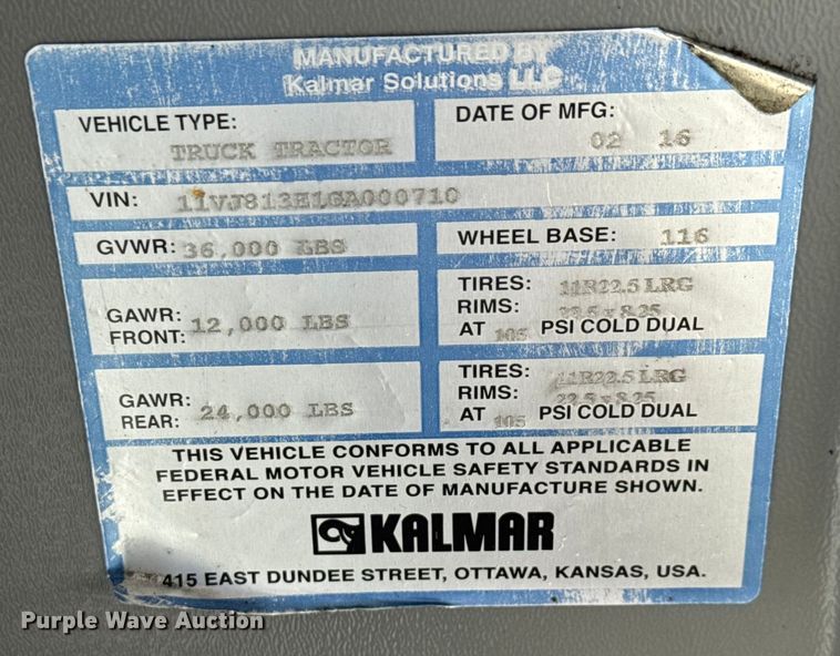 image for item NU9695 2016 Kalmar Ottawa T2 yard truck