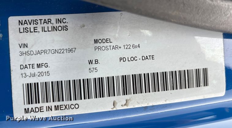 image for item YA0855 2016 International ProStar Plus 122 semi truck