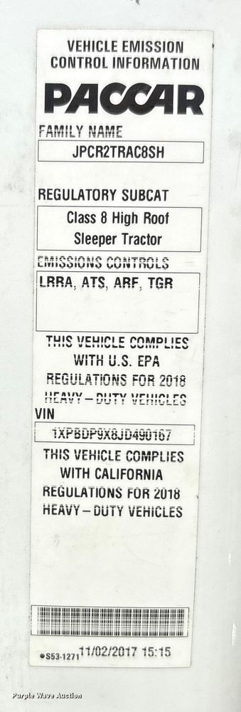 image for item YA0857 2018 Peterbilt 579 semi truck