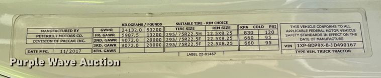 image for item YA0857 2018 Peterbilt 579 semi truck