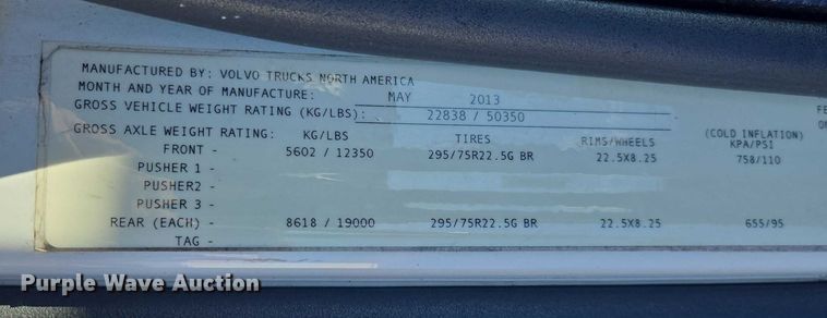 image for item YA0873 2014 Volvo VNL semi truck