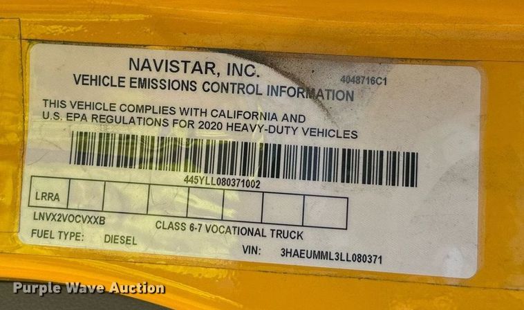 image for item YA0991 2020 International MV607 box truck