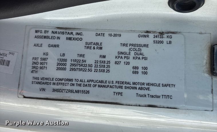 image for item YA1020 2020 International LT625 semi truck