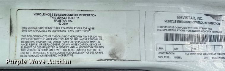 image for item YA1042 2020 International LT625 semi truck