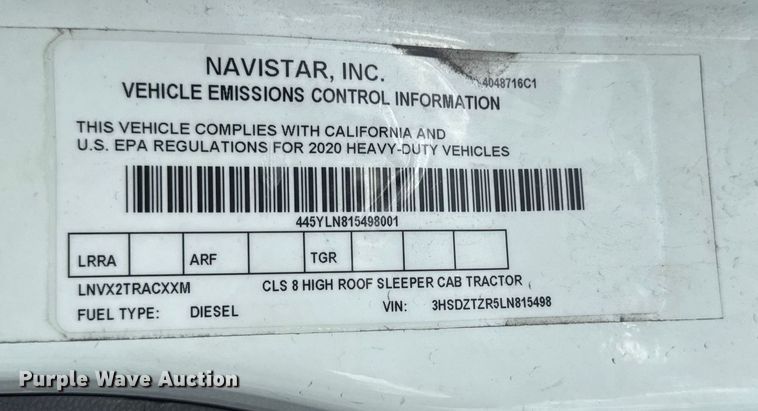 image for item YA1042 2020 International LT625 semi truck