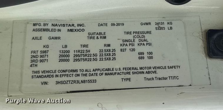 image for item YA1043 2020 International LT625 semi truck