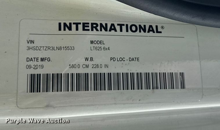 image for item YA1043 2020 International LT625 semi truck