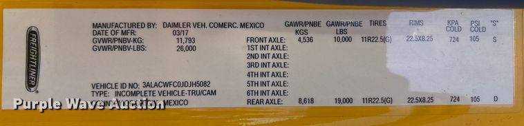 image for item YA1045 2018 Freightliner Business Class M2 box truck