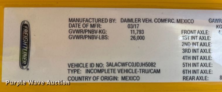 image for item YA1045 2018 Freightliner Business Class M2 box truck