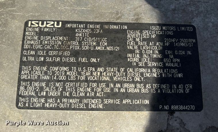 image for item YA1054 2020 Isuzu NRR box truck