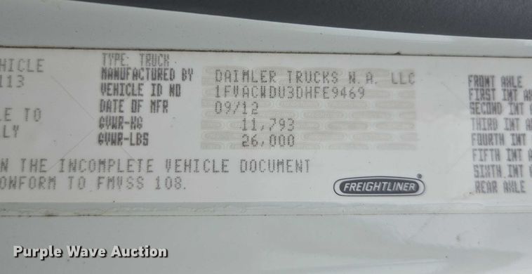 image for item YA1096 2013 Freightliner Business Class M2 box truck