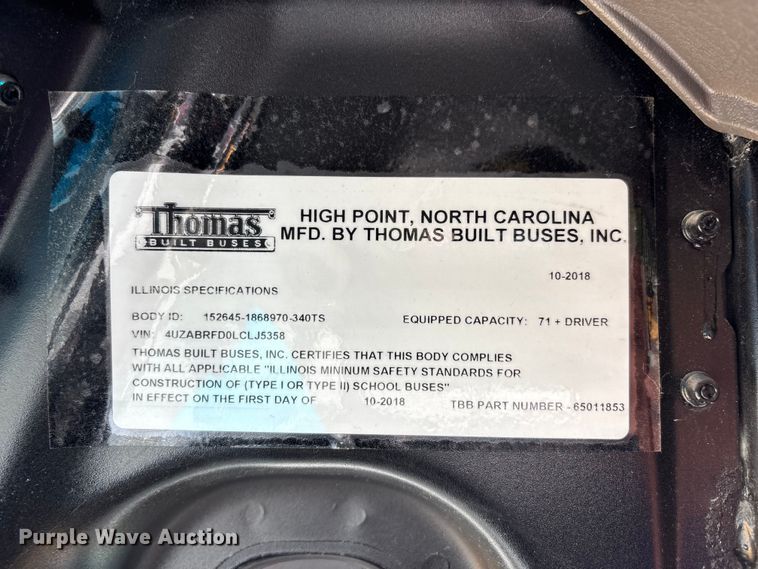 image for item DU1348 2020 Thomas Built school bus