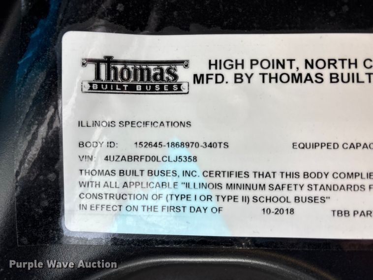 image for item DU1348 2020 Thomas Built school bus