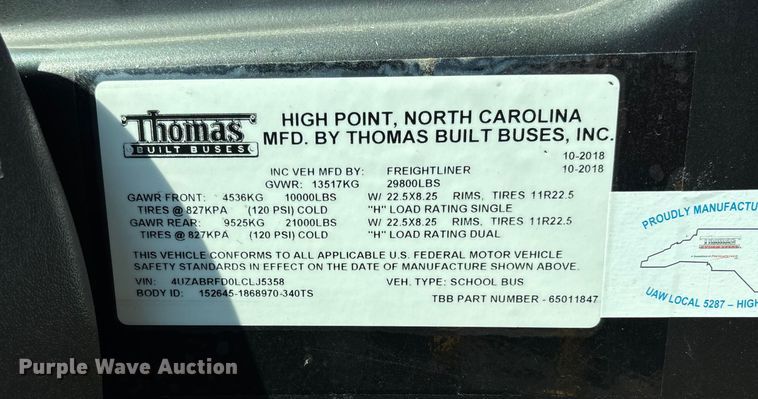 image for item DU1348 2020 Thomas Built school bus