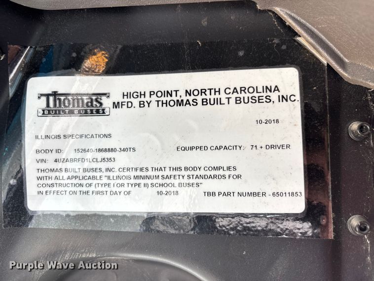 image for item DU1350 2020 Thomas Built school bus