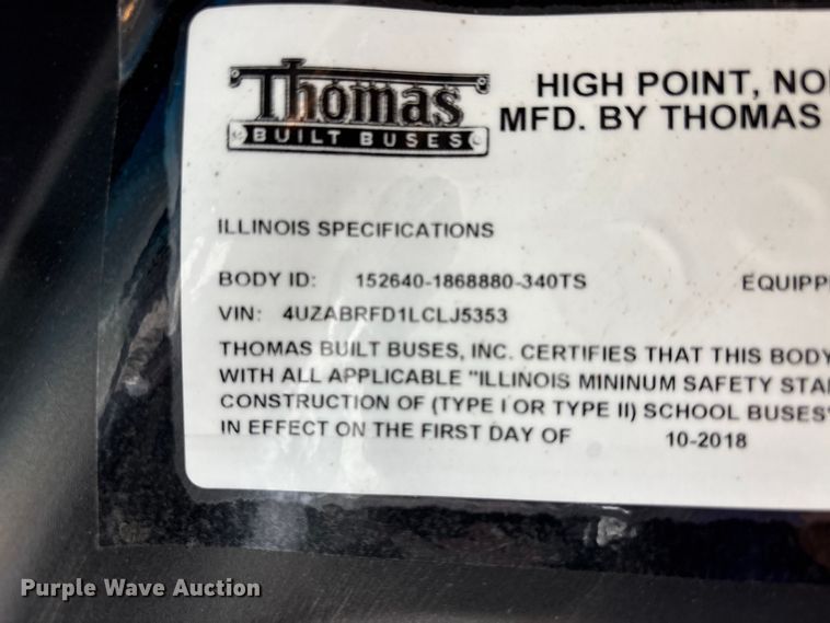 image for item DU1350 2020 Thomas Built school bus