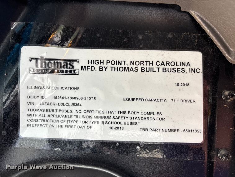 image for item DU1351 2020 Thomas Built school bus