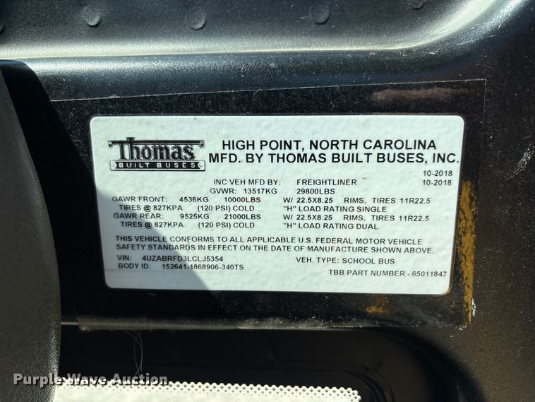 image for item DU1351 2020 Thomas Built school bus