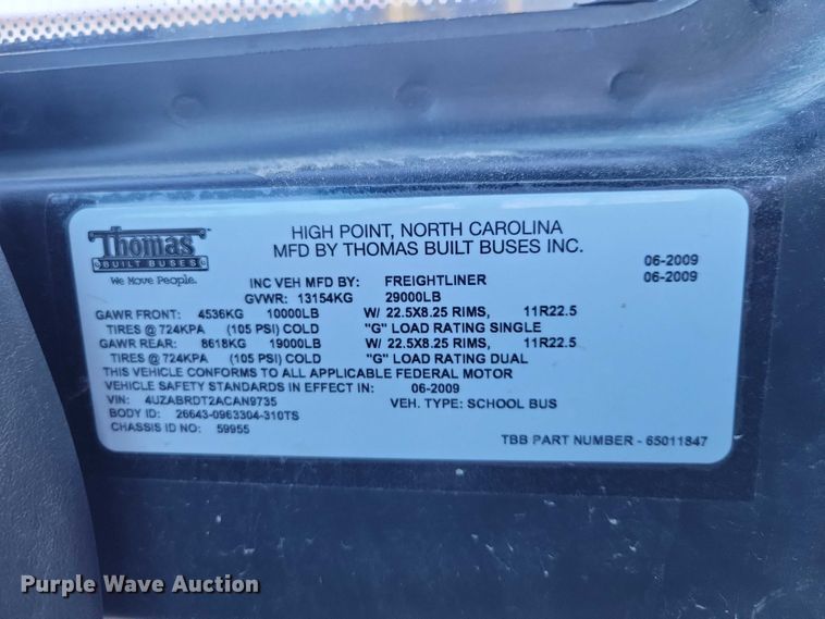 image for item DX6462 2010 Thomas Built 310TS school bus