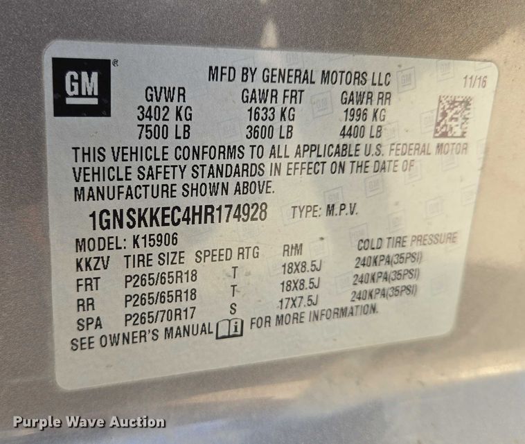 image for item DY1415 2017 Chevrolet Suburban SUV