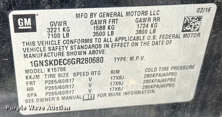 image for item DZ8969 2016 Chevrolet Tahoe Police SUV