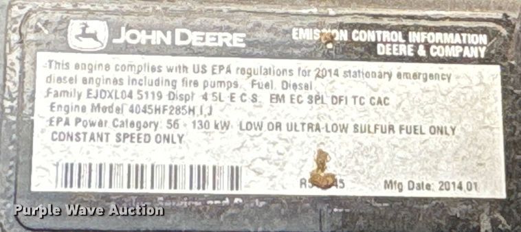 image for item EA7478 2014 Kohler Power Systems 100RE0ZJF generator