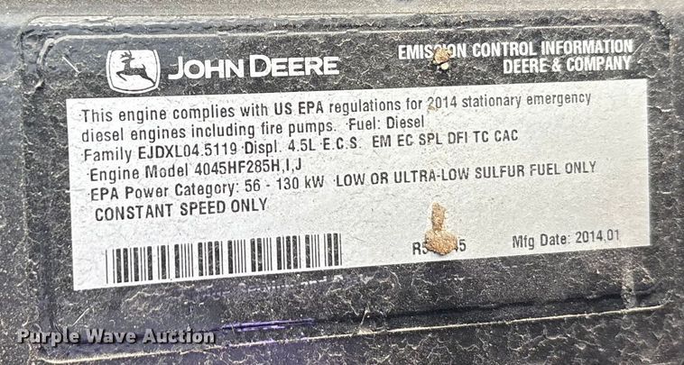 image for item EA7478 2014 Kohler Power Systems 100RE0ZJF generator