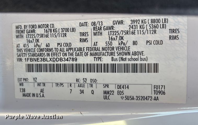 image for item EA7485 2013 Ford E350 XL Super Duty van