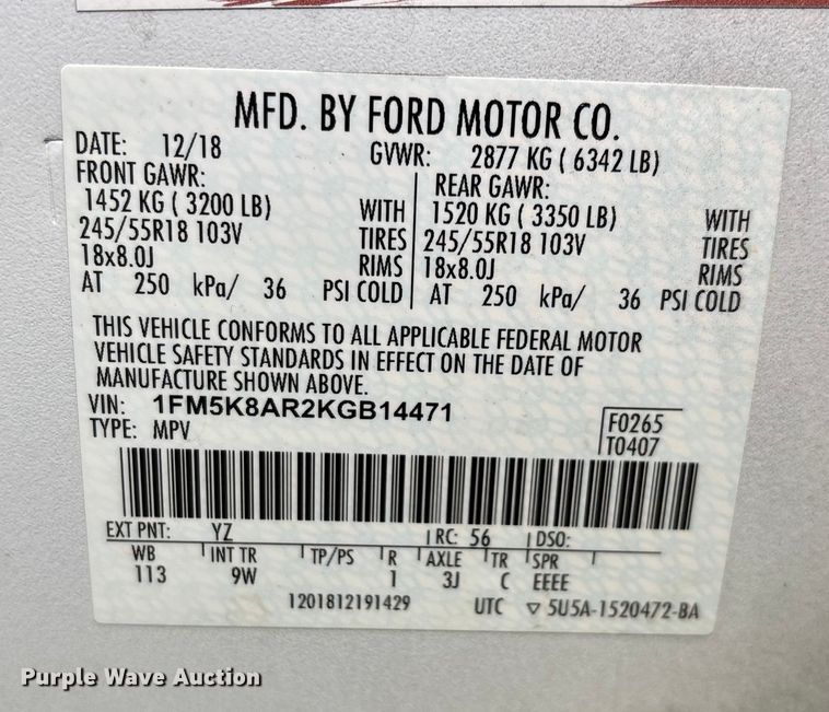 image for item ED2272 2019 Ford Explorer Police Interceptor SUV