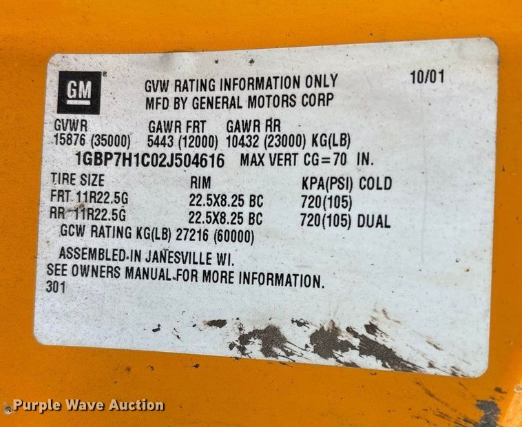 image for item ED2283 2002 Chevrolet C8500 dump truck