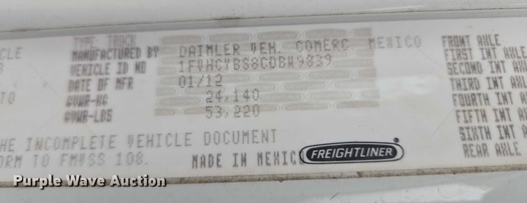 image for item EG8220 2012 Freightliner Business Class M2 refuse truck