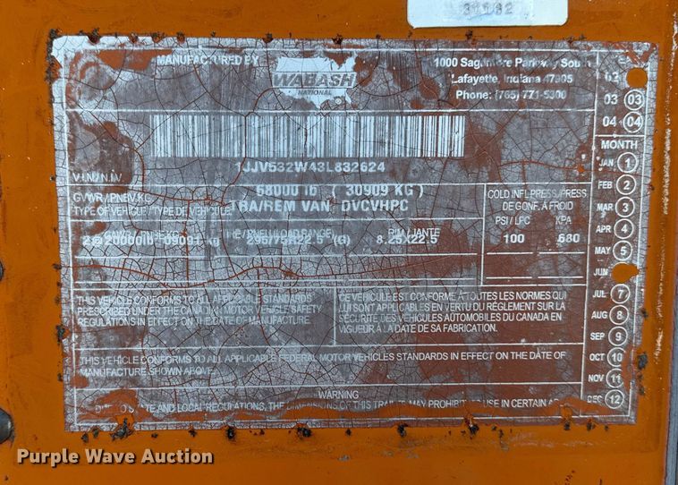 image for item EM2384 2003 Wabash dry van trailer