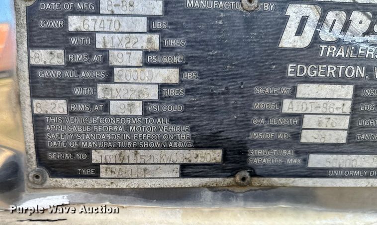 image for item EM2385 1989 Dorsey AIDT-86-LS dry van trailer