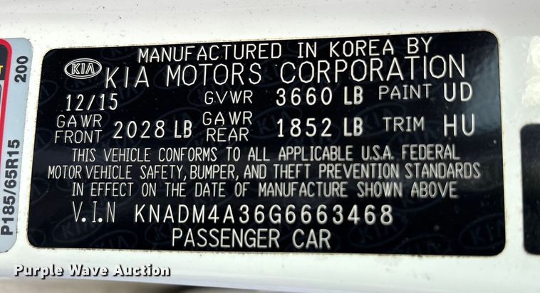 image for item EM6055 2016 Kia Rio 