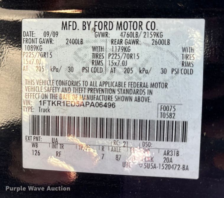 image for item EM6060 2010 Ford Ranger SuperCab pickup truck