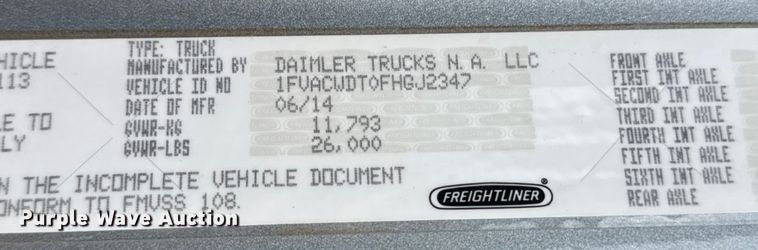 image for item EM8348 2015 Freightliner  M2 dump truck