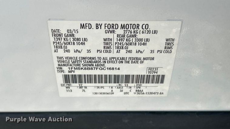 image for item ET3287 2015 Ford Explorer SUV