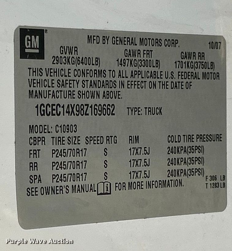 image for item ET3288 2008 Chevrolet Silverado 1500 pickup truck