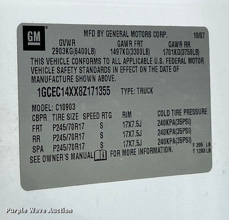 image for item ET3299 2008 Chevrolet Silverado 1500 pickup truck