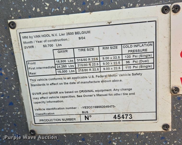 image for item EU3604 2005 Van Hool C2045 coach bus